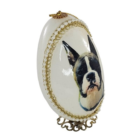 Vintage Handmade Boxer Dog Real Egg Christmas Ornament Signed 2001 - Picture 2 of 9